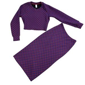 American Apparel Chevron 2pc Set Top XS Skirt S Red Blue Stretch USA Made